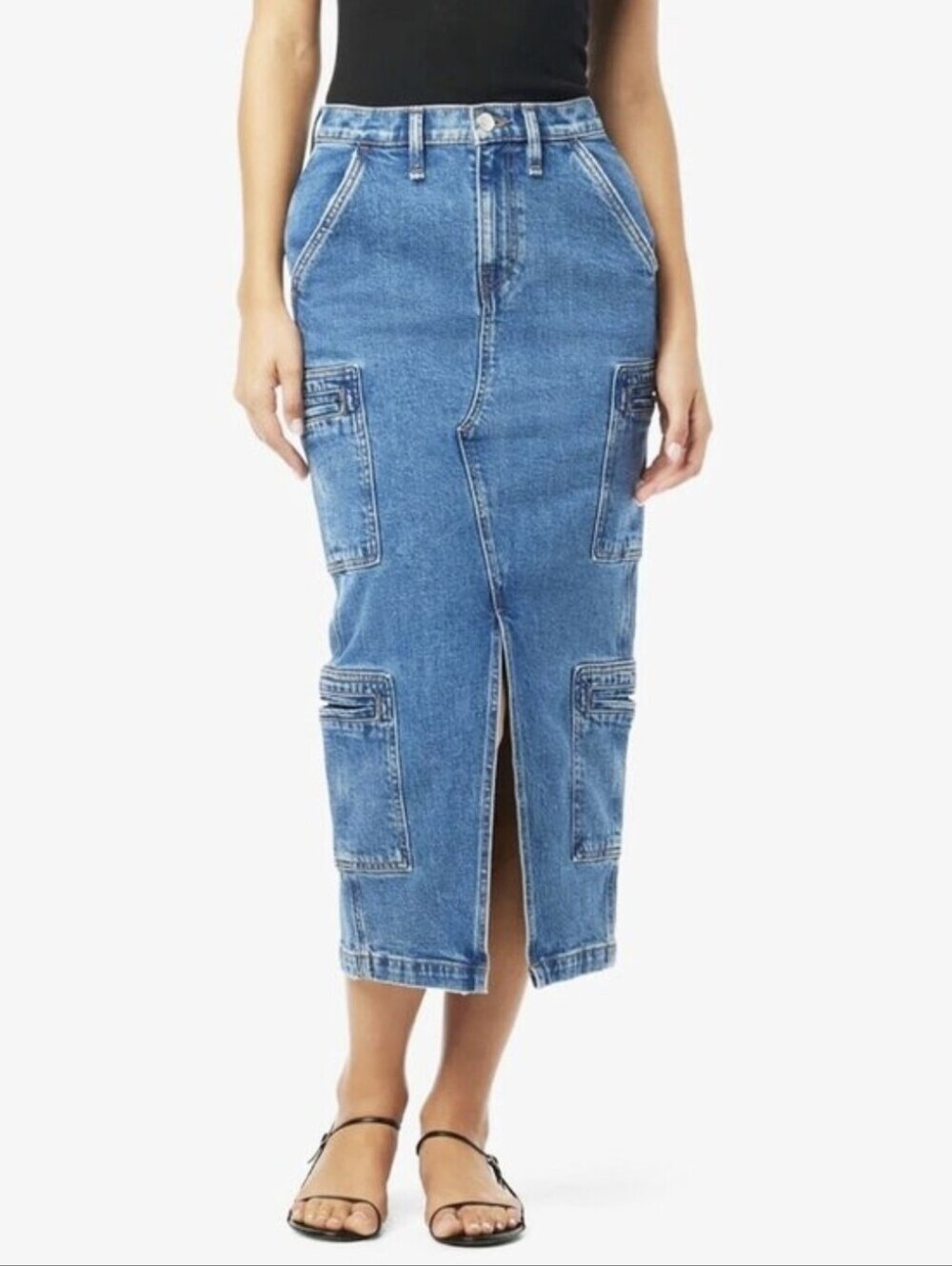 Hudson Jeans Blue Denim Pencil Skirt with Front Slit - Picture 4 of 6